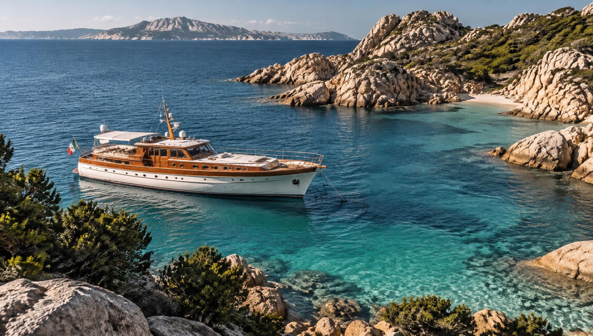 Lo yacht classico Mattia II ancorato in una caletta turchese